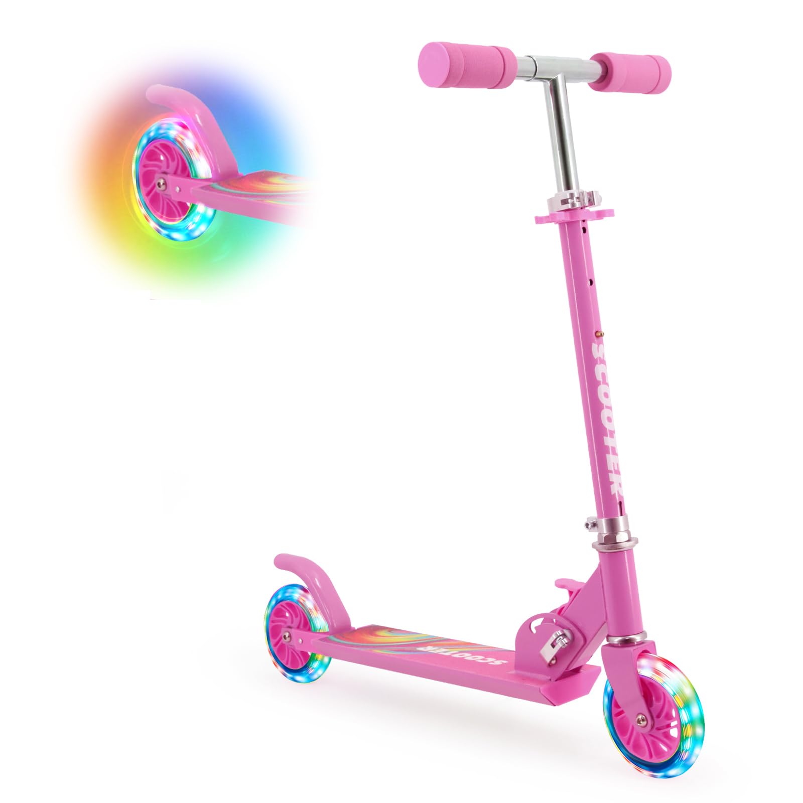 Hyiatyo Patinete infantil de 6 años con ruedas LED, patinete para niños a partir de 3 – 10 años, plegable, patinete para niños y niñas