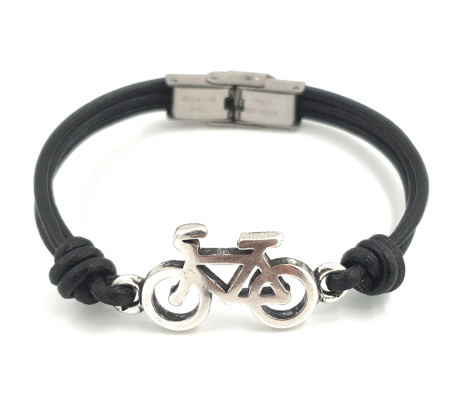 NanalejaPulsera bicicleta hombre y mujer - Nanaleja - de cuero y cierre de acero inoxidable - regalos originales para ciclistas - pulsera personalizada (Medida única adaptable)