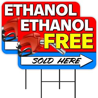 Ethanol Free Gasoline 2 Pack Double-Sided Yard Signs 16" x 24" with Metal Stakes (Made in Texas)