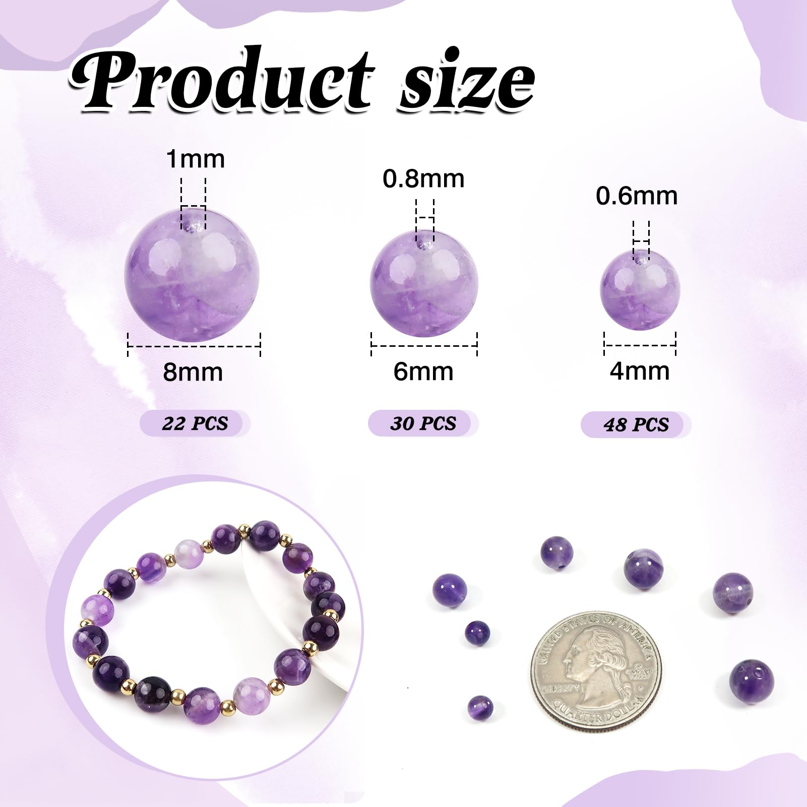 Bijoux Pierres Précieuses Bracelets Améthyste Papillon TOEECY - Lot De 2 Pierres Naturelles 8mm | Pierre De Guérison Cadeau Femme Collier Améthyste Violette