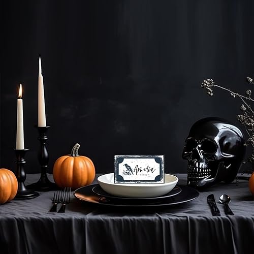 Miniatura 10 de Andaz Press Paquete de 24 tarjetas de mesa de Halloween para colocar la mesa, con puntuaciones para plegarse fácilmente de 2 x 3.5 pulgadas,