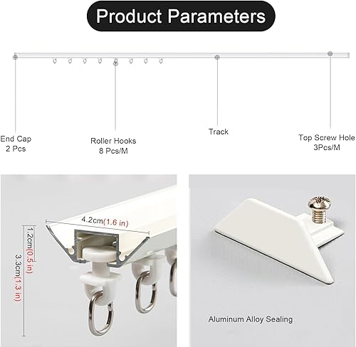 Miniatura 2 de Barra de cortina sin taladros con tapa de extremo y ganchos, barra de cortina autoadhesiva de aluminio para bañopuertaarmario, cortina de ventana de