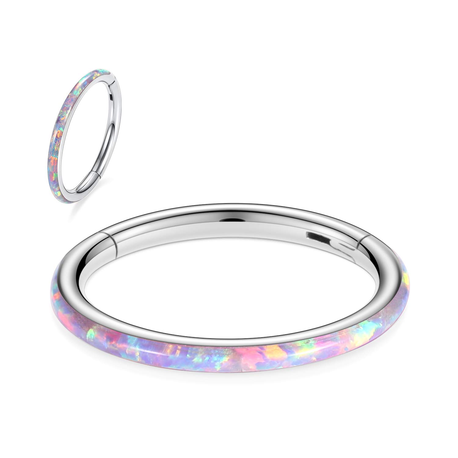 hengkaixuan CZ/Opal Nose Rings Conch Jewellery Septum Clicker 316L Surgical Steel Segment Ring Helix Cartilage Earrings Hoop Daith Tragus Rook Piercing Jewellery