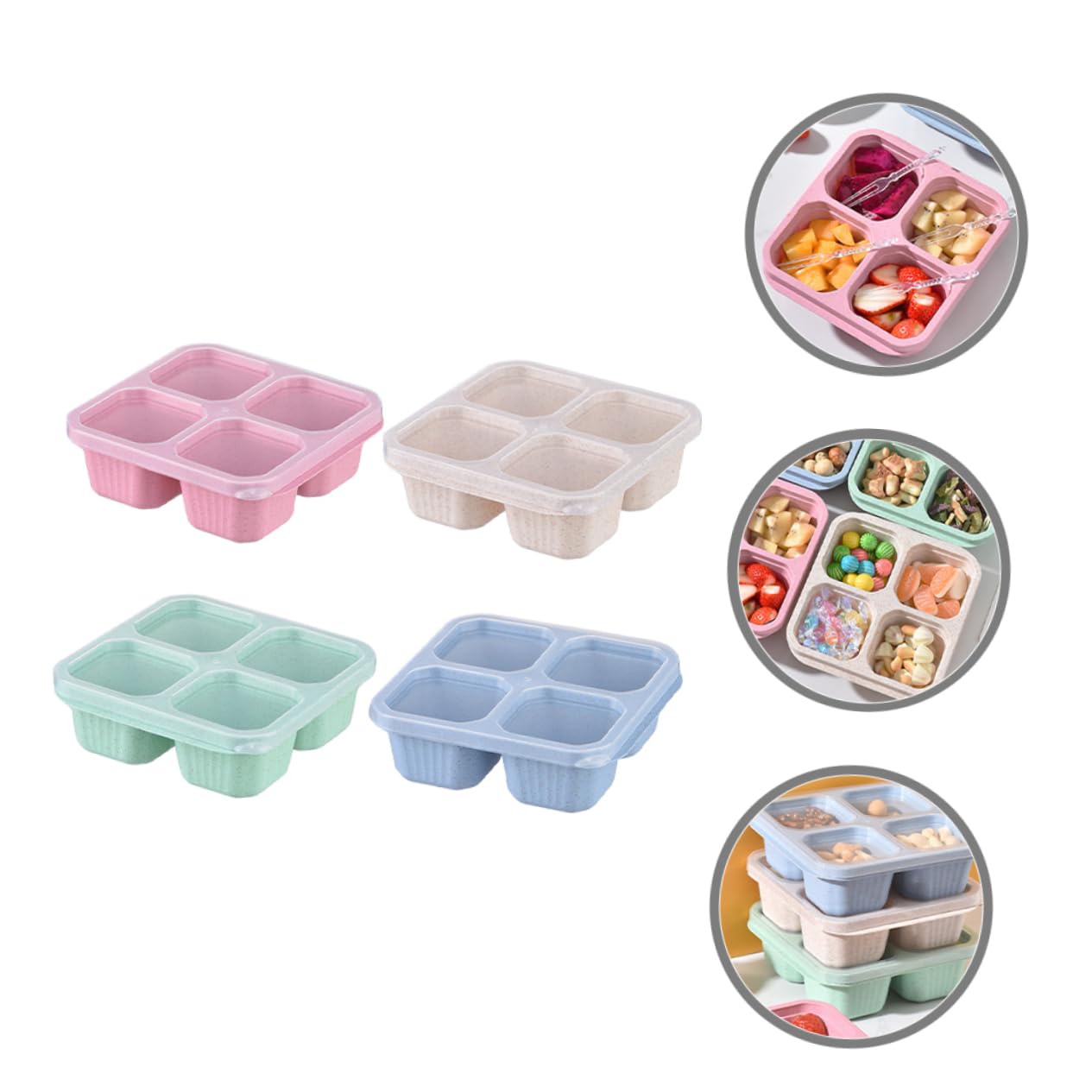 GRIRIW 4pcs 4 Compartment Food Container Snack Containers Pp 4 Compartment Snack Containers Meal Prep Containers Reusable