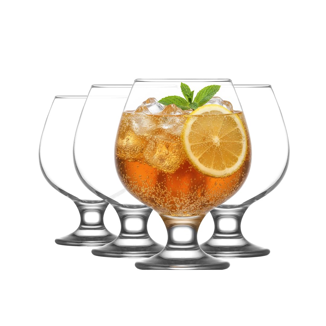 LAV Brandy Snifters Glass Set | Dishwasher Safe, Short Stem Balloon Glasses, Glass Goblets for Spirits, Bourbon Whiskey, Cognac, Scotch, Beer Tasting Glasses | 13.25 oz | Set of 4