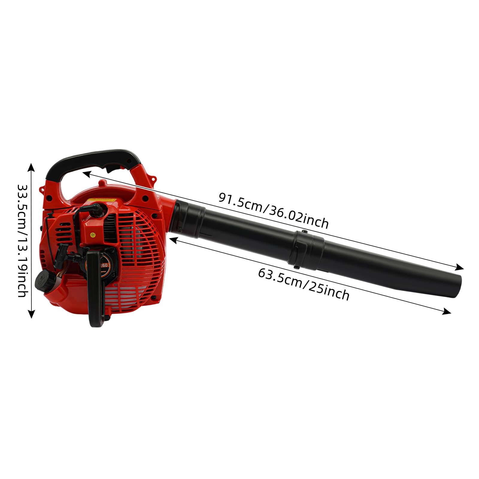 0.75KW Laubbläser mit Auffangsack, 25.4cc,Luftgekühlt,Zweitakt,7500r/min Gasbetrieben Akku-Laubbläser Kit,3-in-1 kabelloser Benzin-Laubsauger & Mulcher Laubsauger für Rasenpflege(Schwarz + Rot)