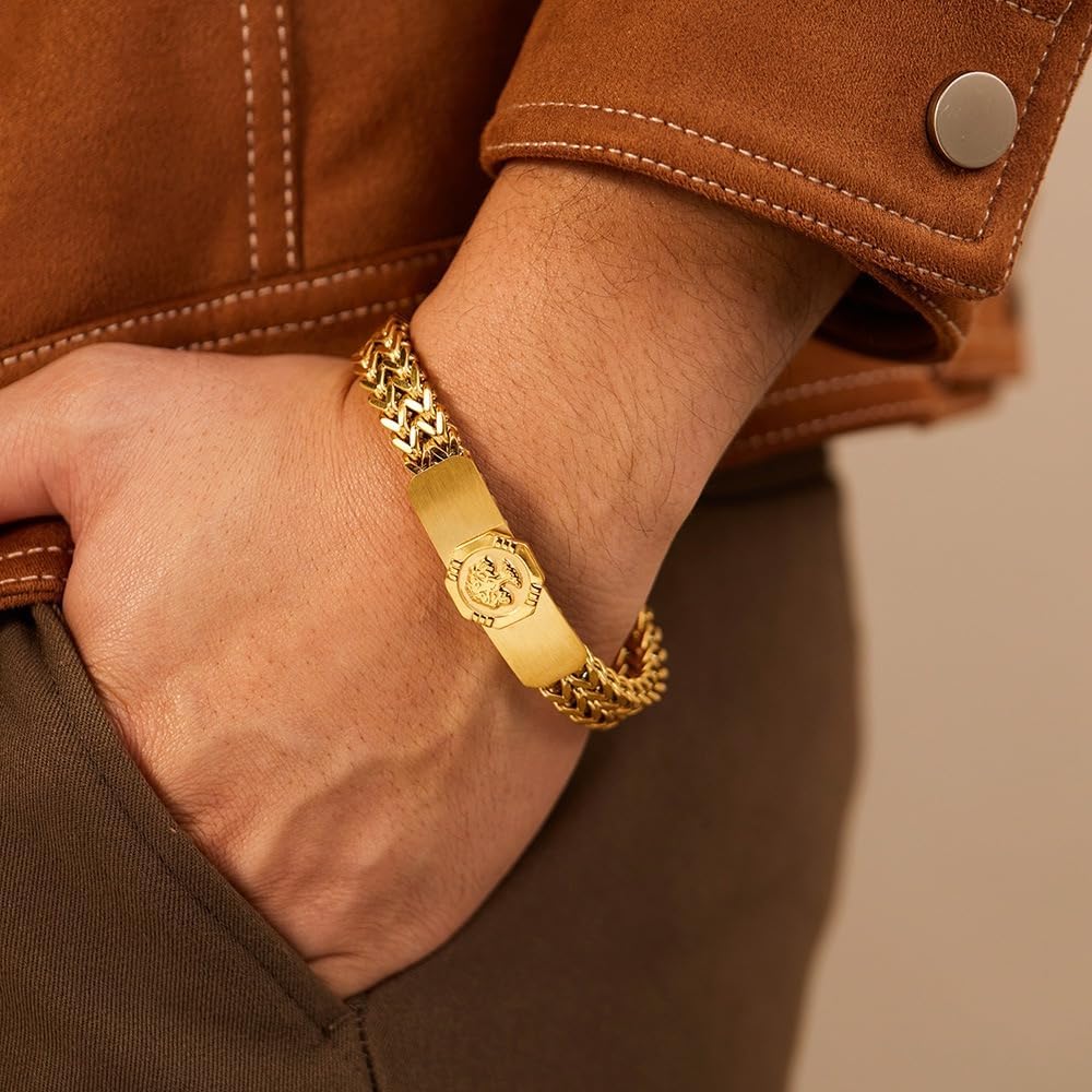 18K gold men's bracelet, fashionable and personalized bracelet Christmas gift, suitable for high-end gifts for fathers and husbands - Image 4