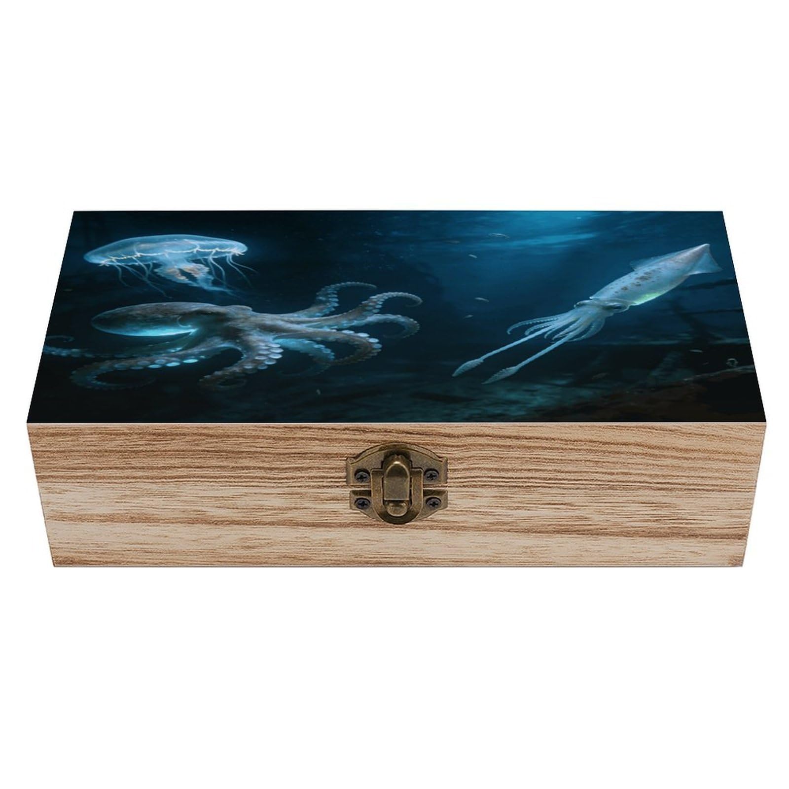 VstaDank Octopus Squid Jellyfish Wooden Storage Box with Hinged Lid Natural Wooden Box Beautifully Keepsake Boxes Vintage Wood Boxes Jewelry Organizer Trinket Storage Chest Unique Gift