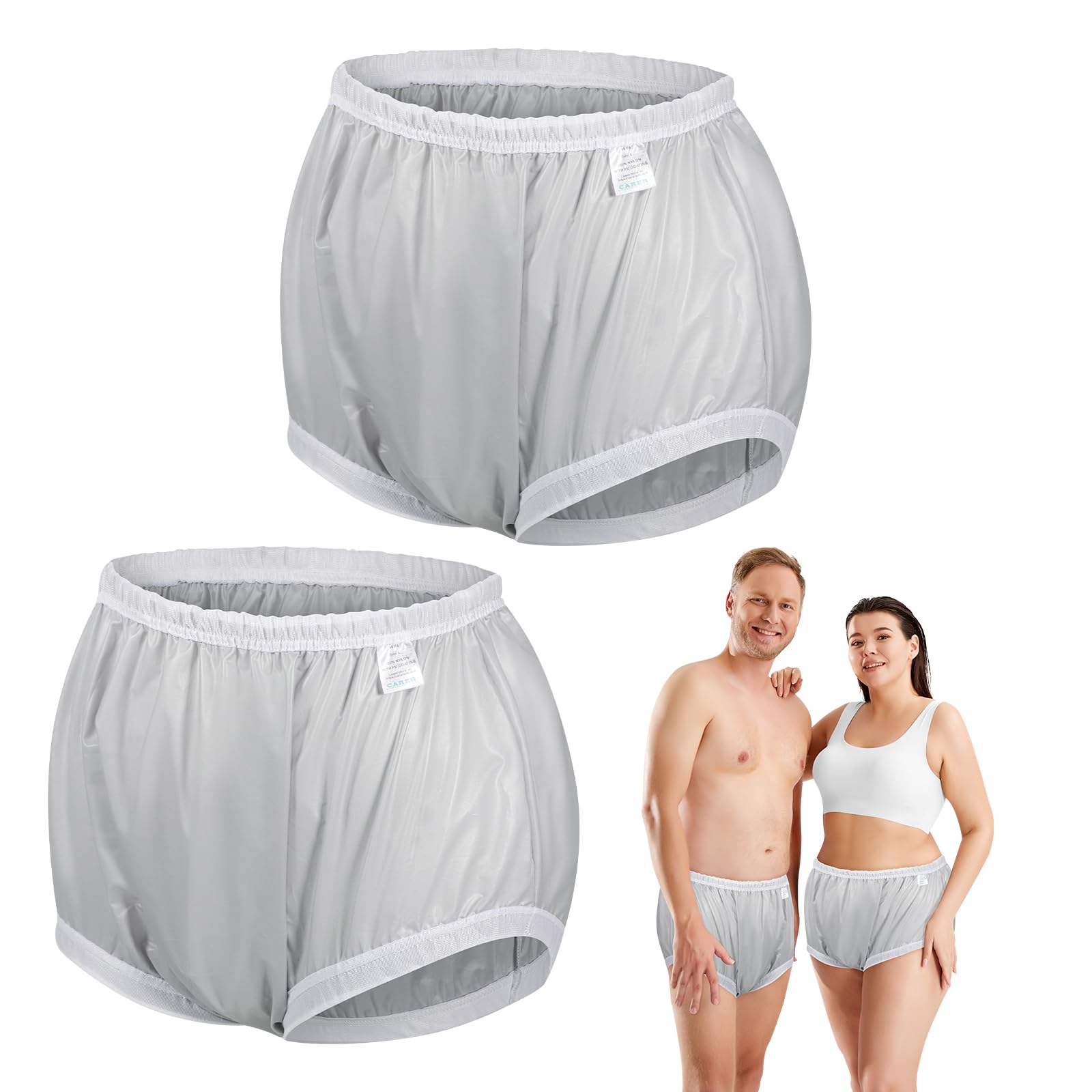 2PCS Carer Adult Diaper Covers Noiseless Incontinence Protective Briefs for Incontinence Leak Protection Plastic Pants Cover Unisex