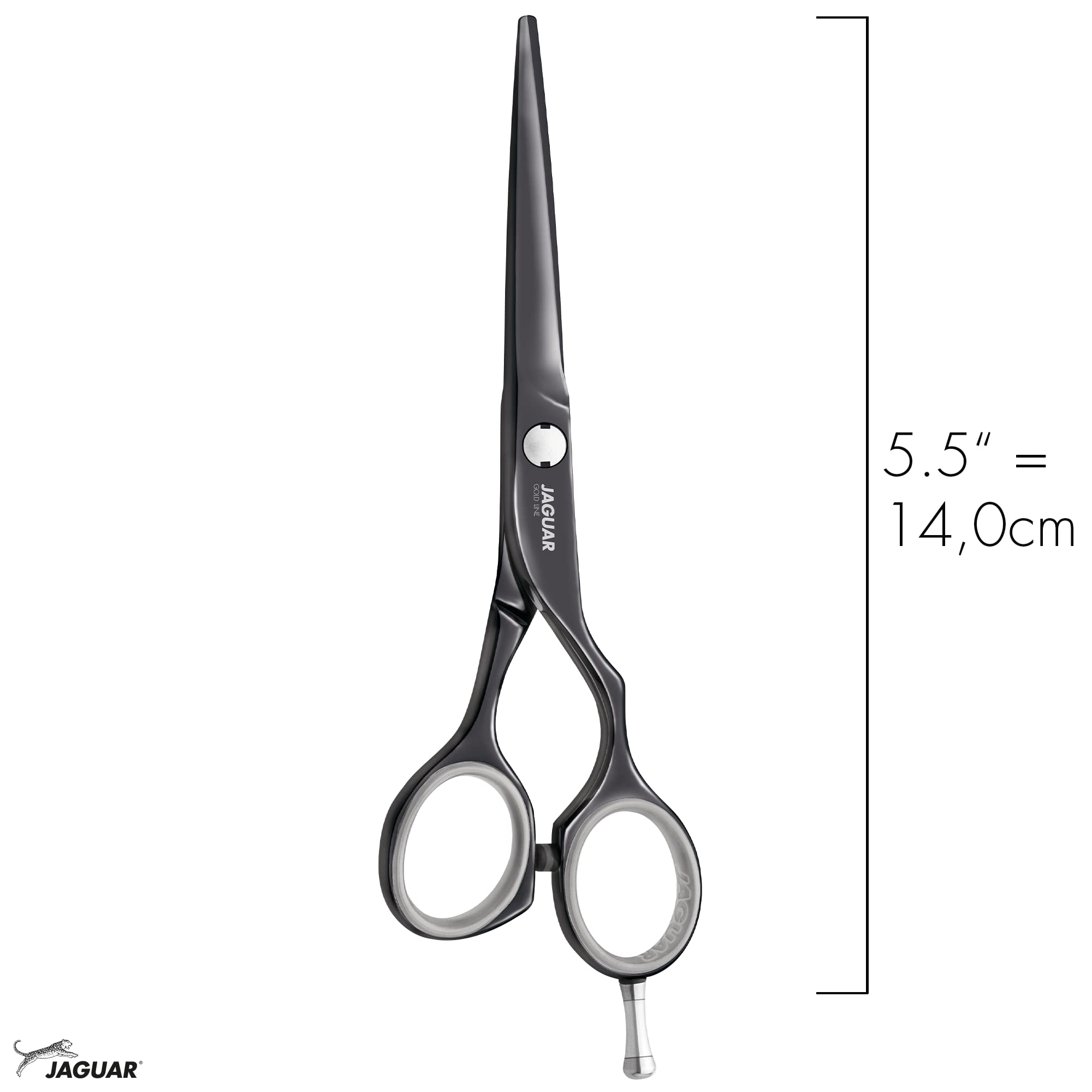 JAGUAR Tijeras de peluquería Diamond E Titan de 5,5 pulgadas | Tijeras de peluquería con diseño offset | revestimiento de titanio negro antialérgico | Fabricado en Alemania