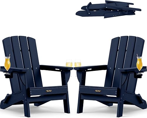 Vista 48 de Silla Adirondack plegable, sillas para hogueras de polietileno de alta densidad para todo tipo de clima, sillas Adirondack de plástico con soporte