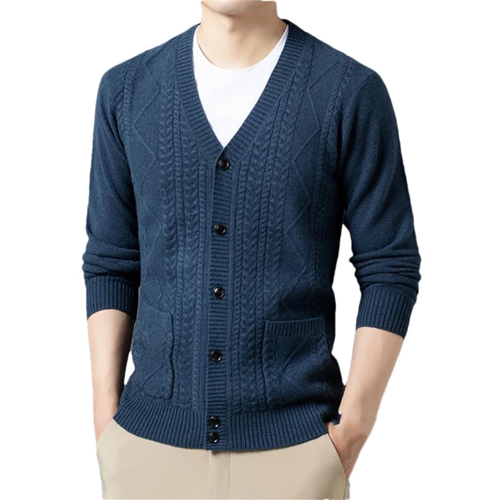 Hombres Otoño Invierno Sólido Suéter Grueso Cardigan Lana Knitwear Jumpers