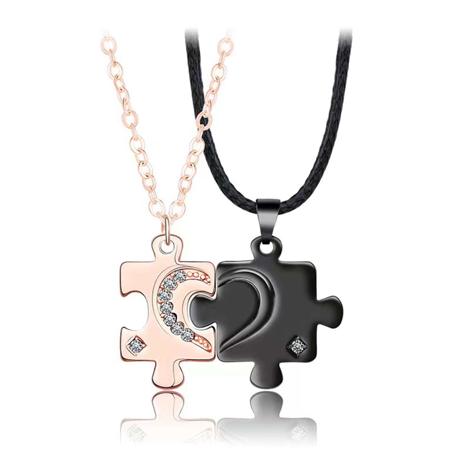 Couple Heart Puzzle Necklace for Women Men Stainless Steel Matching Puzzle Pendant Couple Necklace Romantic Valentine's Day Christmas Gifts for Couples Her Him