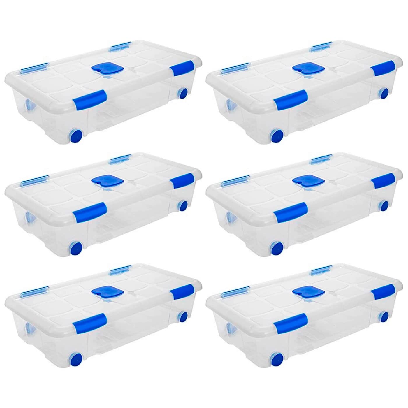 Acan Tradineur - Pack de 6 Cajas de Almacenamiento - Fabricado en plástico - Contenedor para almacenar Libros, ropa, mantas - N.º 11-41,2 x 73,2 x 17 cm - 30 Litros