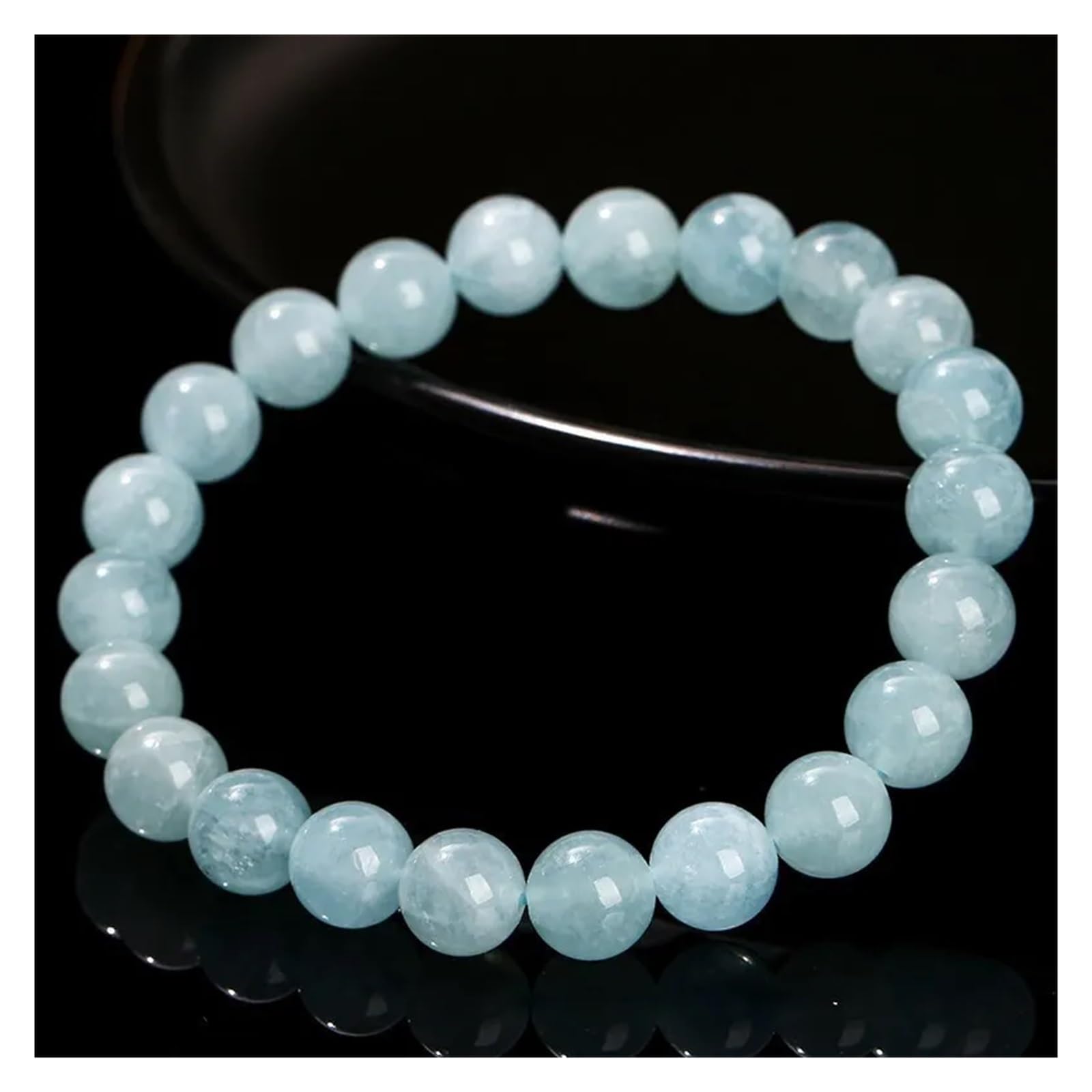 Generico 7A Bracciale con perline rotonde naturali acquamarina Braccialetti elasticizzati in pietra da donna