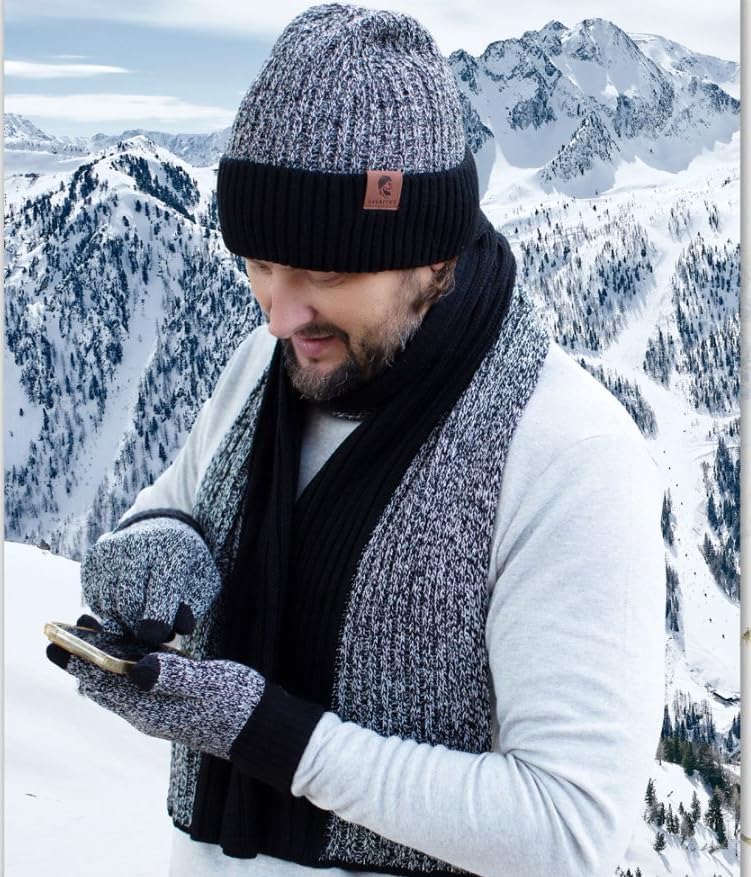 Miniatura 7 de Gorro de punto para invierno, bufanda larga y cálida, guantes para pantalla táctil, para hombres y mujeres, con forro polar