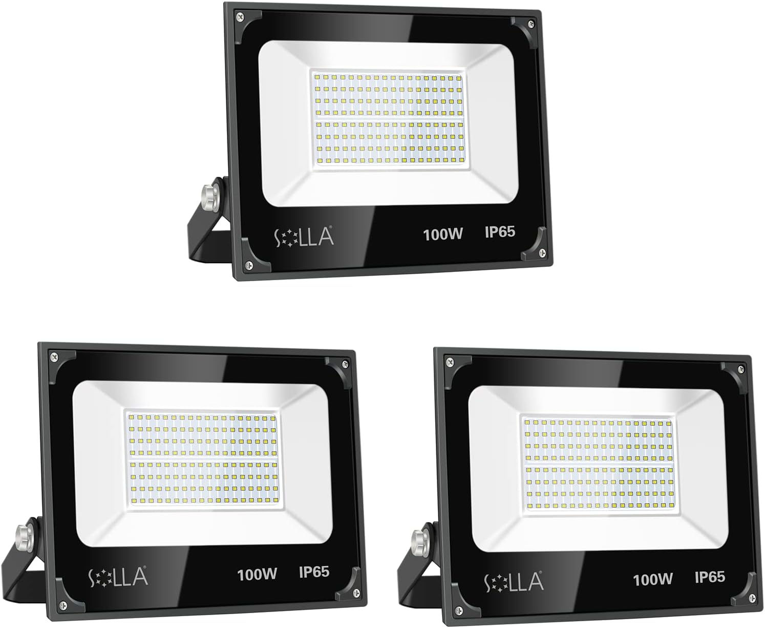 SOLLA 3 Pack 100W Led Flood Light, 8000lm 3000K Warm White Exterior