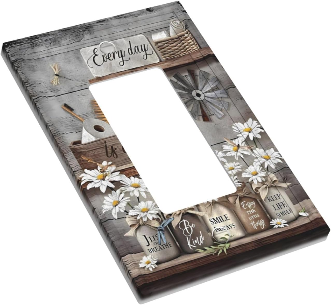 Rustic Farmhouse Country Daisy Floral 1 Gang Single Rocker Light Switch Covers Decorative Vintage Floral Wall Plate Electrical Faceplate for Bedroom Bathroom Home Plastic image 3
