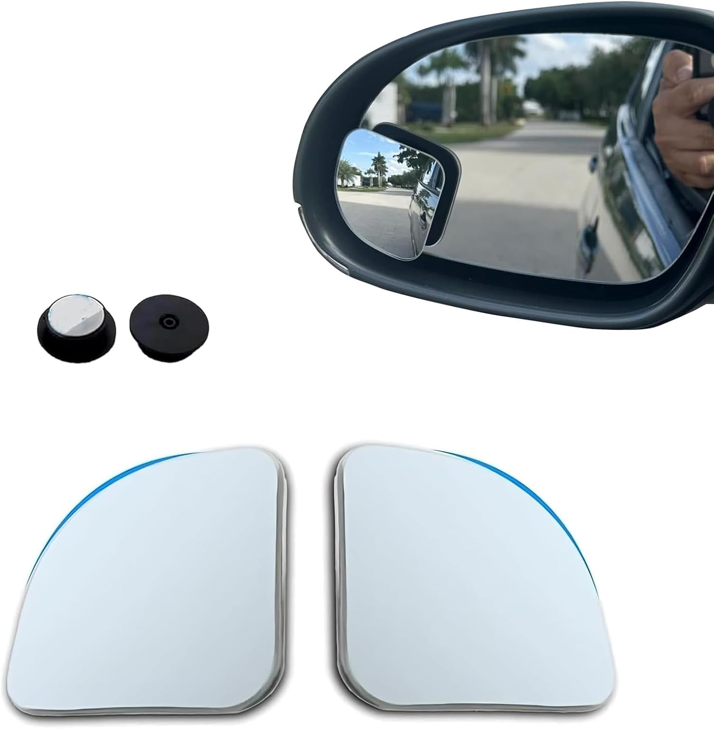 2PCS Car Blind Spot Mirrors, Fan HD Glass Convex Car Blindspot Mirror, with Wide Angle Stick, 360° Adjustable Rotating Frameless Wide Angle Rear View Blind Spot Mirror, Universal for Most Cars