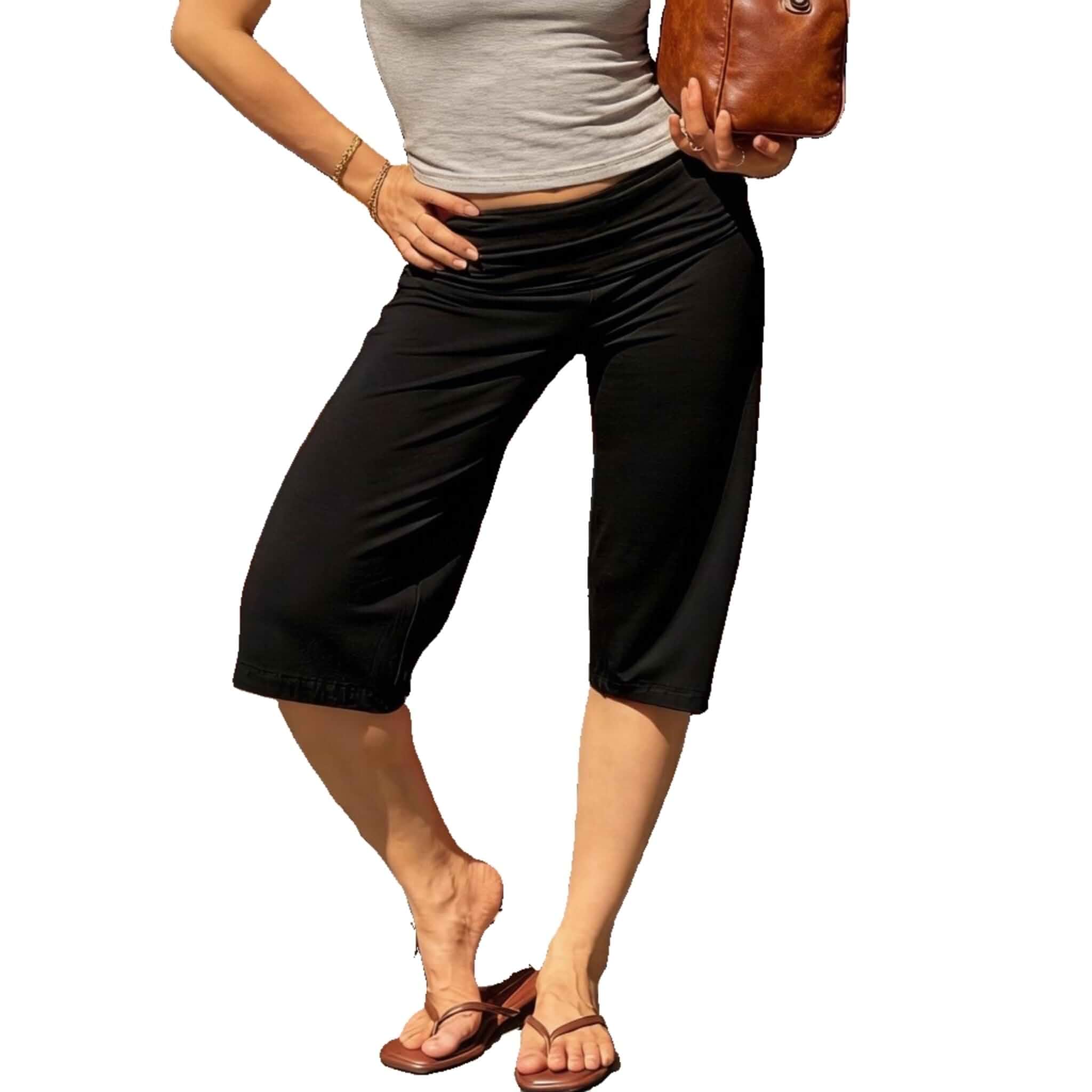 KMBANGI Women Gaucho Pants Fold Over Culottes Wide Leg Capri Comfy Palazzo Yoga Cropped Pants Going Out Streetwear