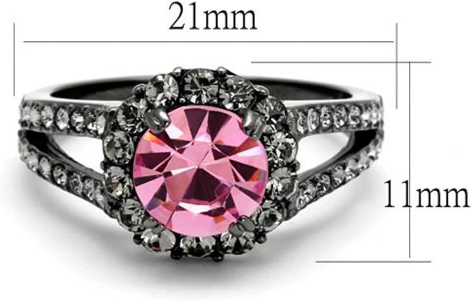 Marimor Jewelry Light Black Stainless Steel 2.87 Carat Light Rose Crystal Halo Engagement Ring