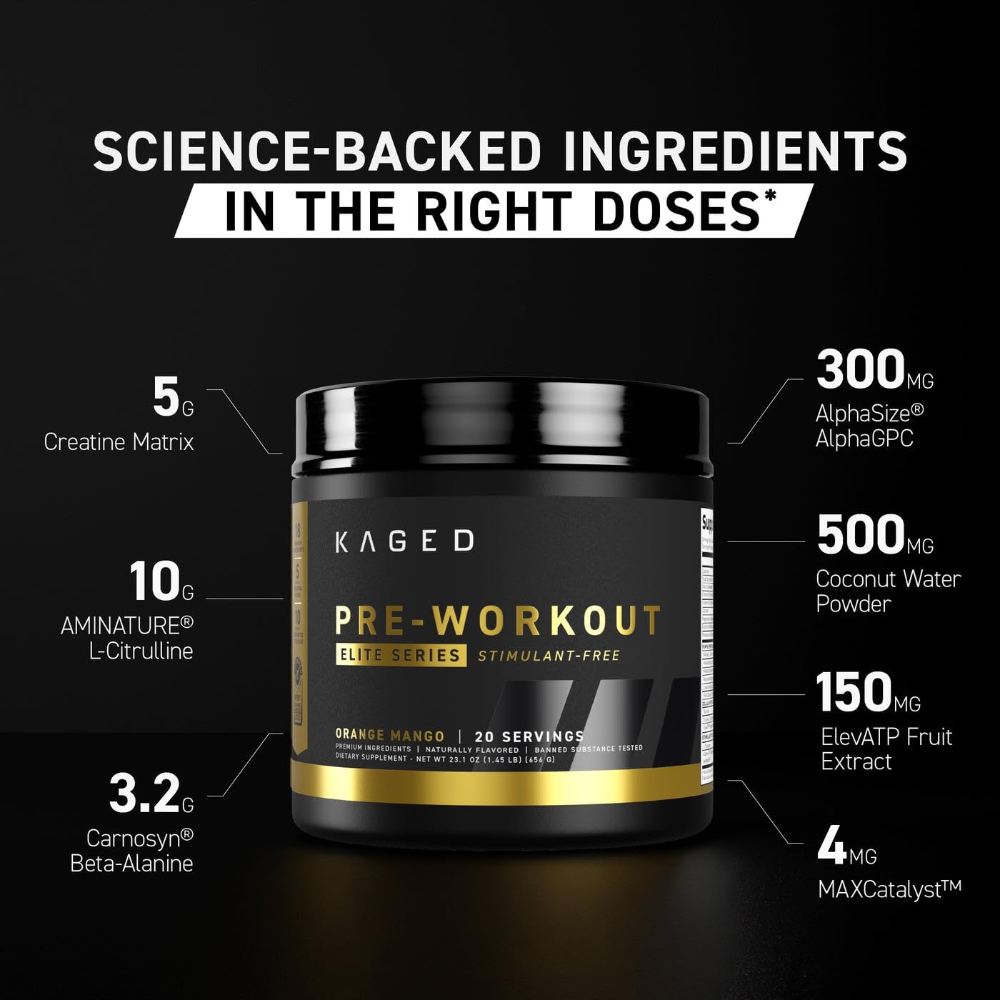 Kaged Pre Workout Elite Stim Free Powder | 20 Servings — Amazon image 2