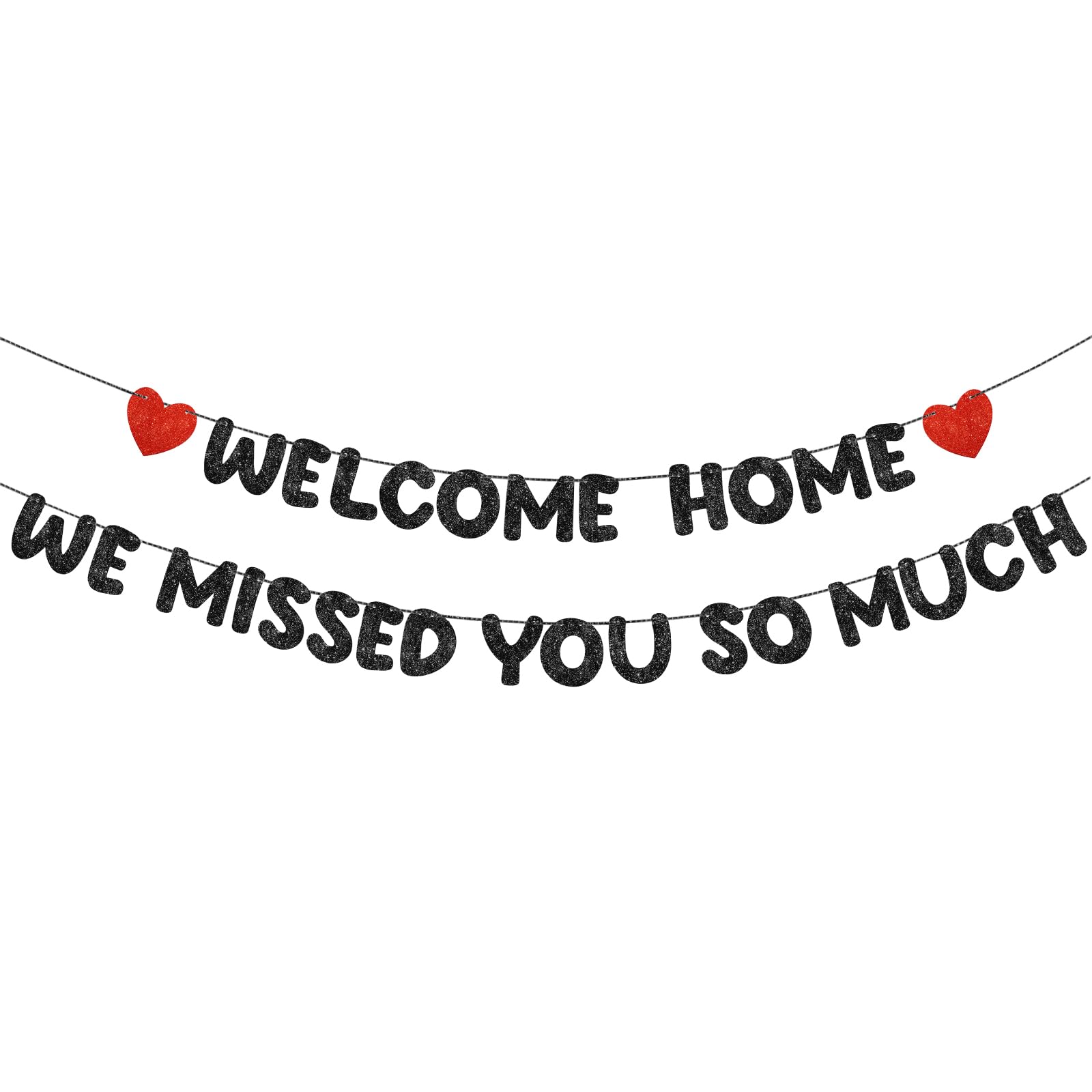 Photo 1 of Fulmoon Pre Strung Welcome Home We Missed You So Much Banner Glitter Welcome Home Sign for Party Decorations Military Army Returning, Homecoming, Family(Black,Red)