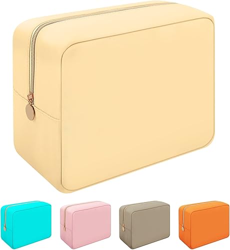 Iqimott Bolsa de maquillaje rosa intenso, bolsa de maquillaje de nailon, bolsa de cosméticos preparada, bolsa de maquillaje compacta, bolsa de aseo