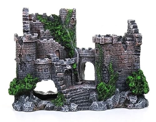 Wyvix NovaCook Aquarium Castle Decorations with Bubbler, Fish Tank Cave and Hideout, Decor Architecture, Small Shrimp for Corner Ornaments(B)