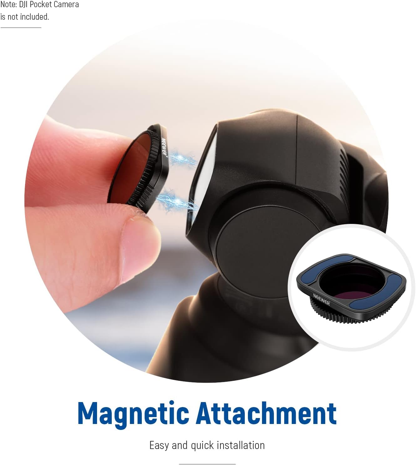 Hand attaching a magnetic filter to a DJI Osmo Pocket camera lens
