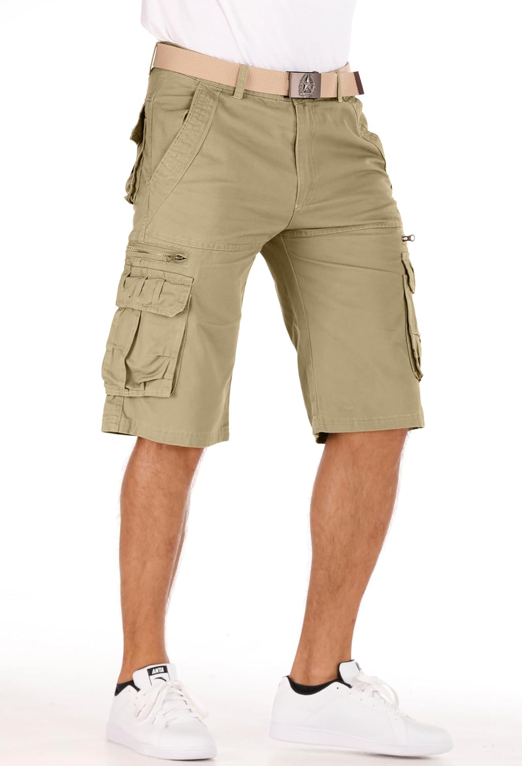 Men's Lightweight Multi Pocket Casual Outdoor Twill Cargo Shorts with Zipper Pockets with 8 Pockets No Belt - Image 3