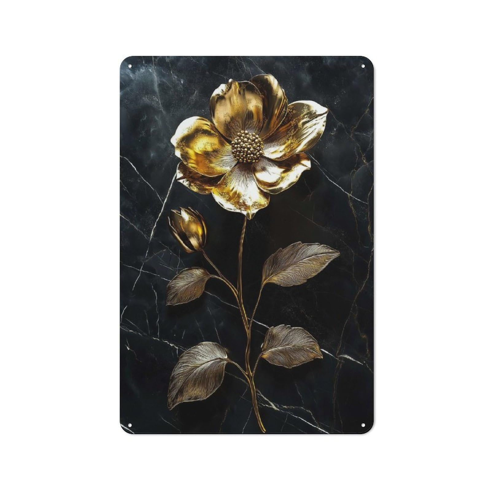 Junmoney Style-8 Metal Plaque With Golden Flower On Marble Background Design 30X20cm, Retro Kitchen Wall Decor For Bakery, Diner, Cafe Or Family Room