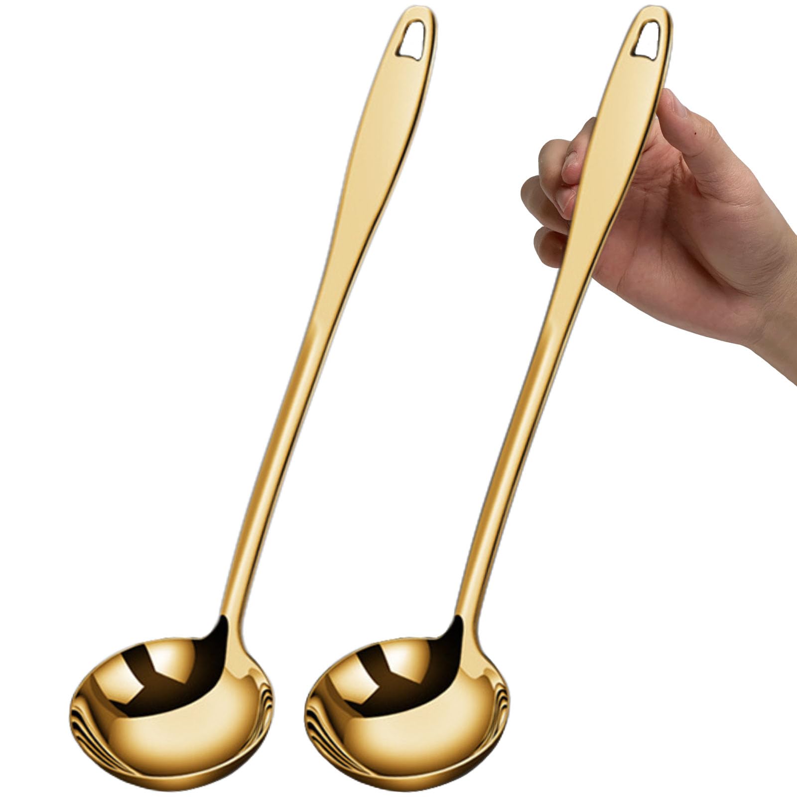 Soup Ladle, 2Pcs Stainless Steel Ladle spoon, 12.2Inch Metal Long Handle Serving Spoon for Cooking Buffet, Party, Kitchen, Gold
