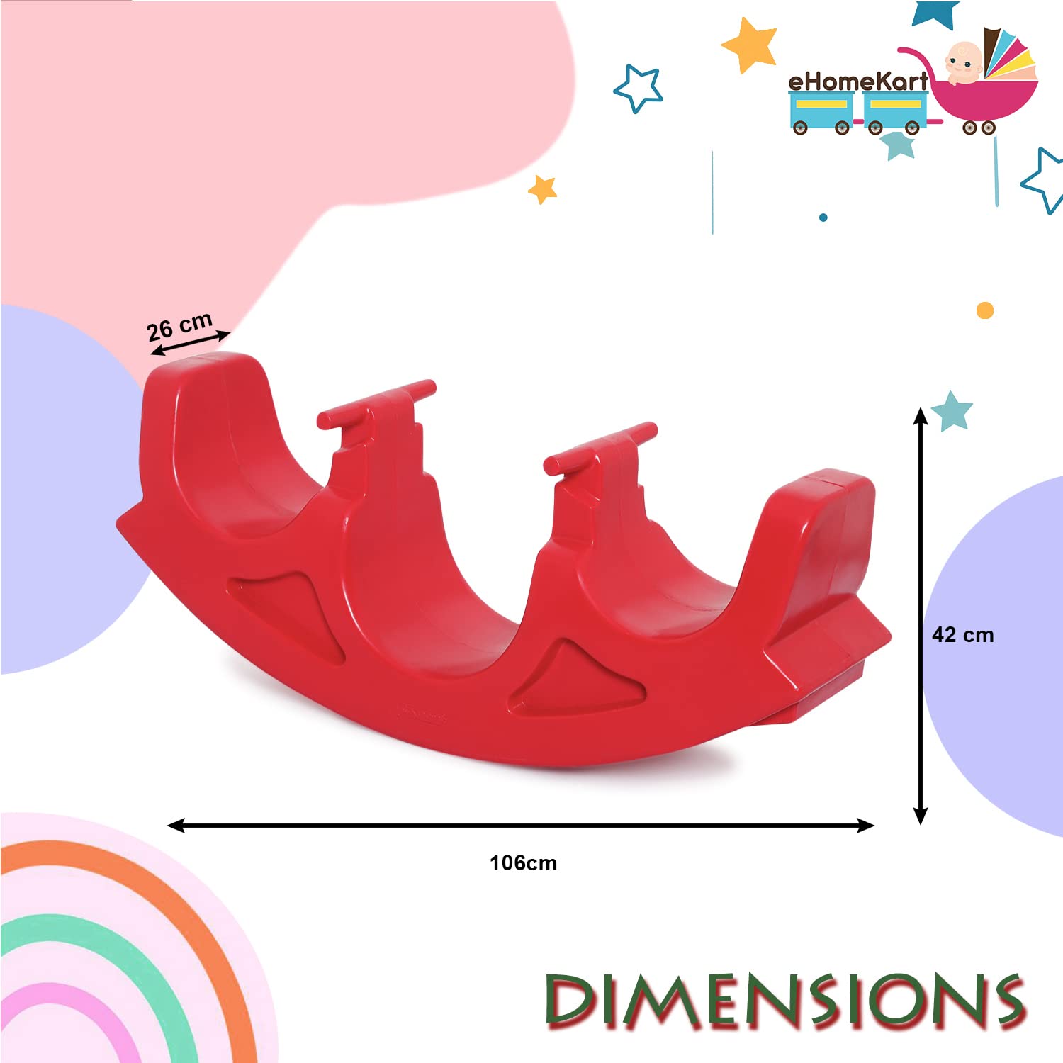 eHomeKart Playgro 3 in 1 See Saw Tunnel Rocker for Kids - 2 in 1 Tunnel and Rocker for Indoors and Outdoors - Perfect Toy for Boys and Girls of Age 1-8 Years - DIMESNSIONS: 106 x 26 x 42 cm,Red - Image 4 thumbnail