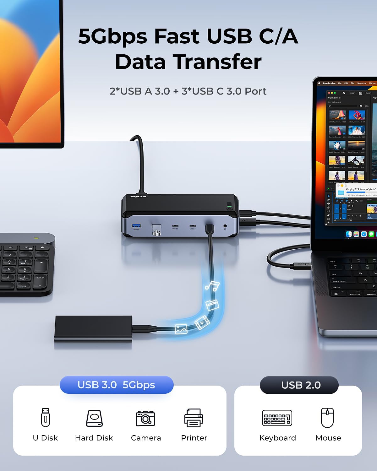 RayCue - Estación de acoplamiento USB C, triple monitor, estación de acoplamiento 15 en 1 para MacBook Pro, M1/M2, Mac, Windows, estación de acoplamiento para laptop, doble monitor con HDMI*3, RJ45,