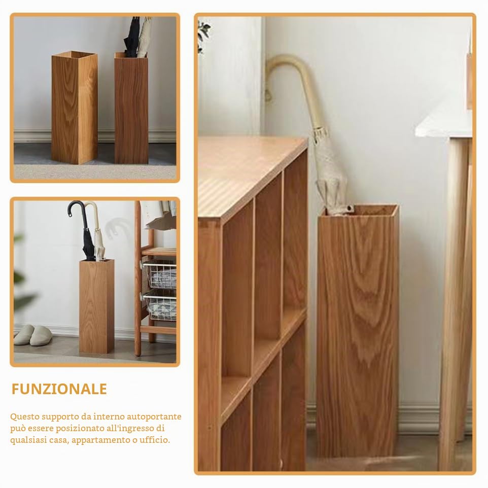 MAGICLULU Portaombrelli in Legno Khaki Per Interni Ed Esterni Cestino Organizer Per Ombrelli Stile Retro Per Casa E Giardino