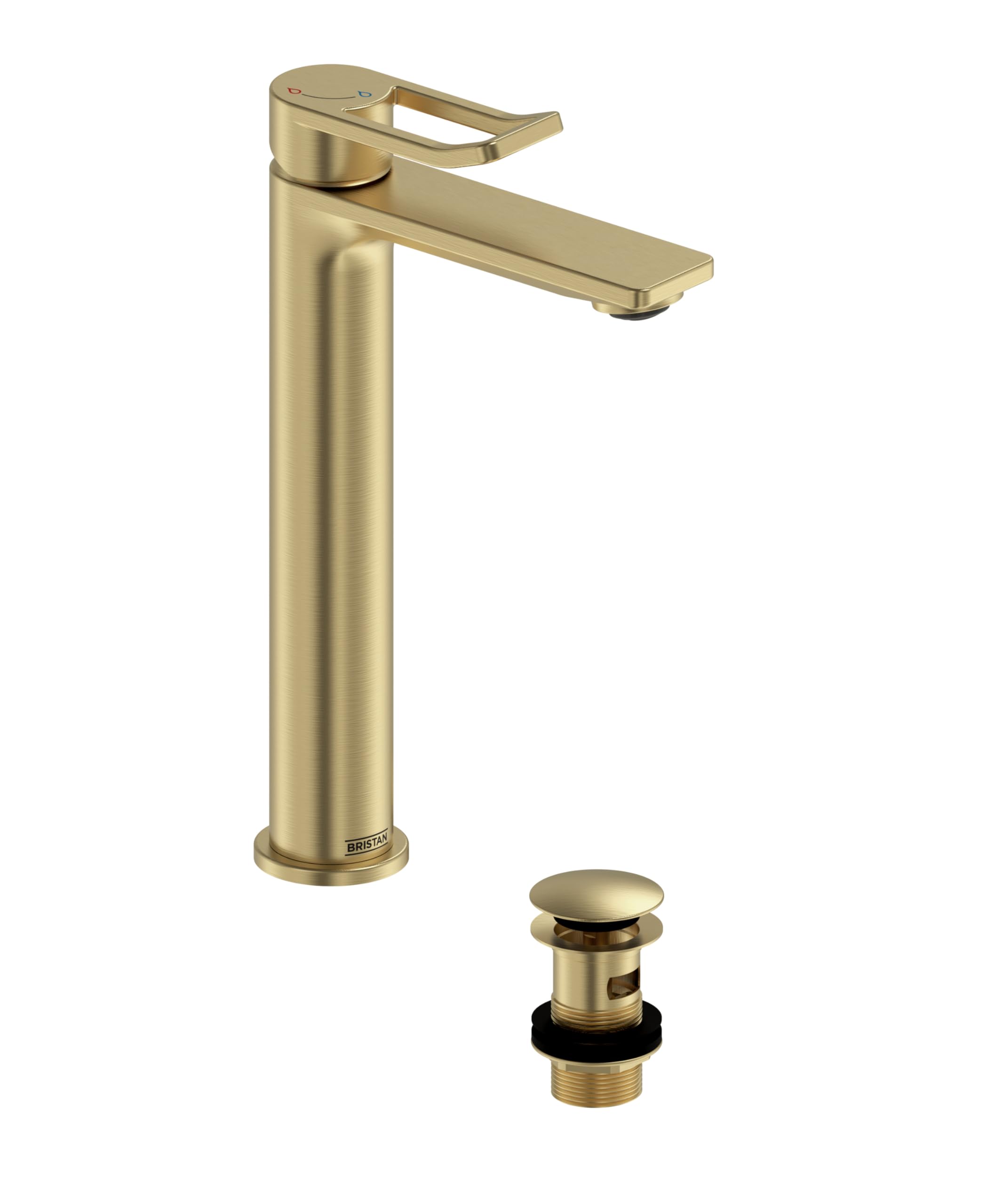 Bristan Saffron Eco Start Tall Basin Mixer With Clicker Waste Brushed Brass