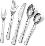 KINGSTONE Hammered Silverware Set, 30-Piece Flatware Set, 18/10 Stainless Steel Premium Cutlery with Unique Ripple Handles Design Mirror Polished - Dishwasher Safe