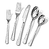 KINGSTONE Hammered Silverware Set, 60-Piece Flatware Set, 18/10 Stainless Steel Premium Cutlery with Unique Ripple Handles Design Mirror Polished - Dishwasher Safe