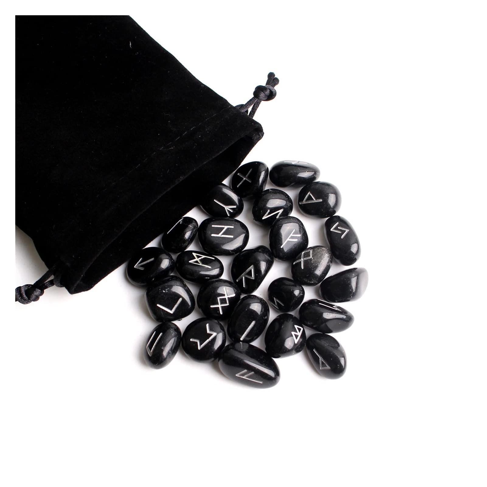 LQYXGS Crystal Stone Home Decor 25Pcs Natural Obsidian Crystal Rune Black Runes Stone Irregular Divination Fortune-telling Meditation Gift(Blackobsidian silver,L)