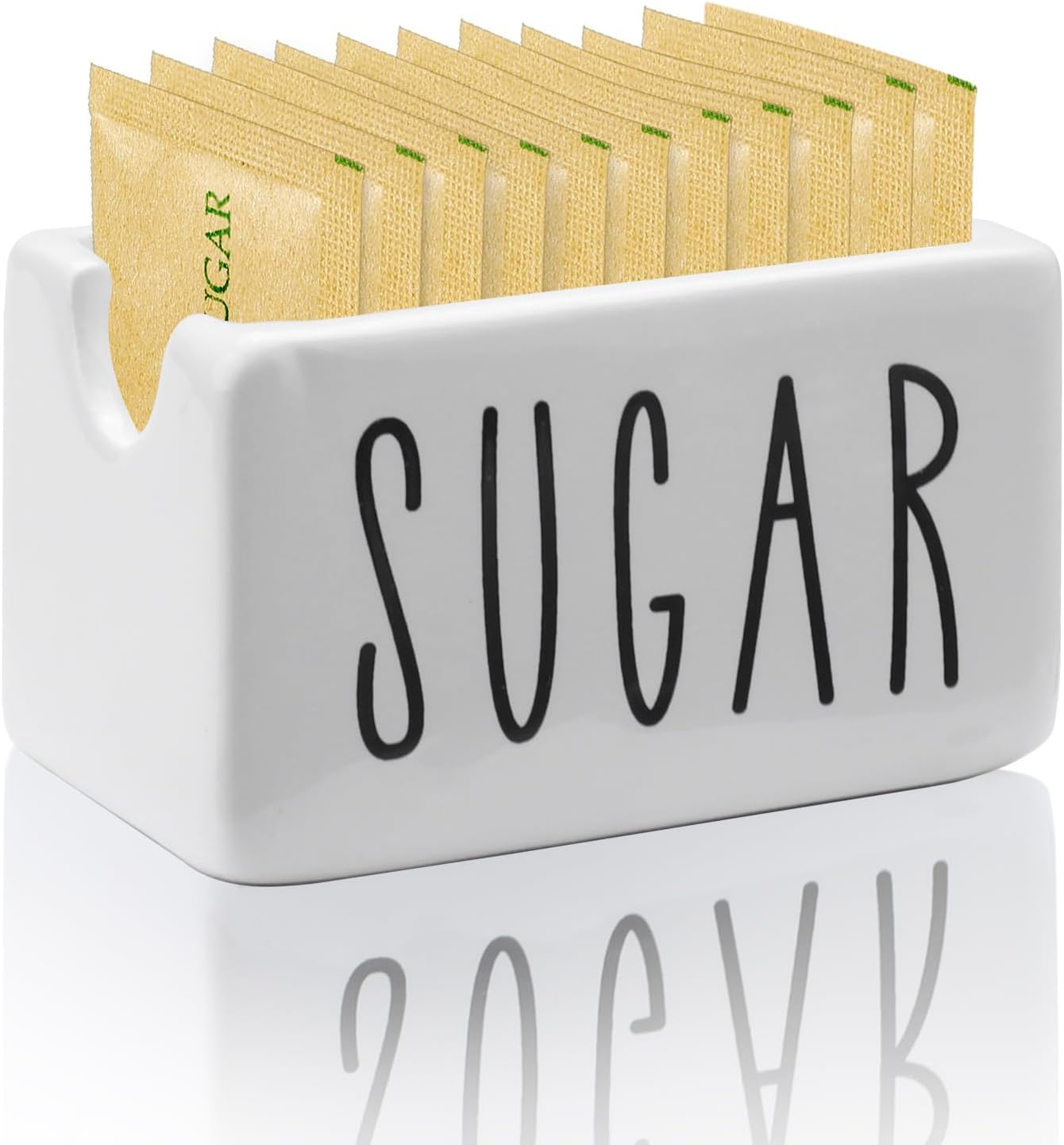 Ceramic Sugar Packet Caddy for Coffee Bar, Small Sweetener Organizer, Tabletop Storage Container for Office, Hotel and Restaurant Use (White)