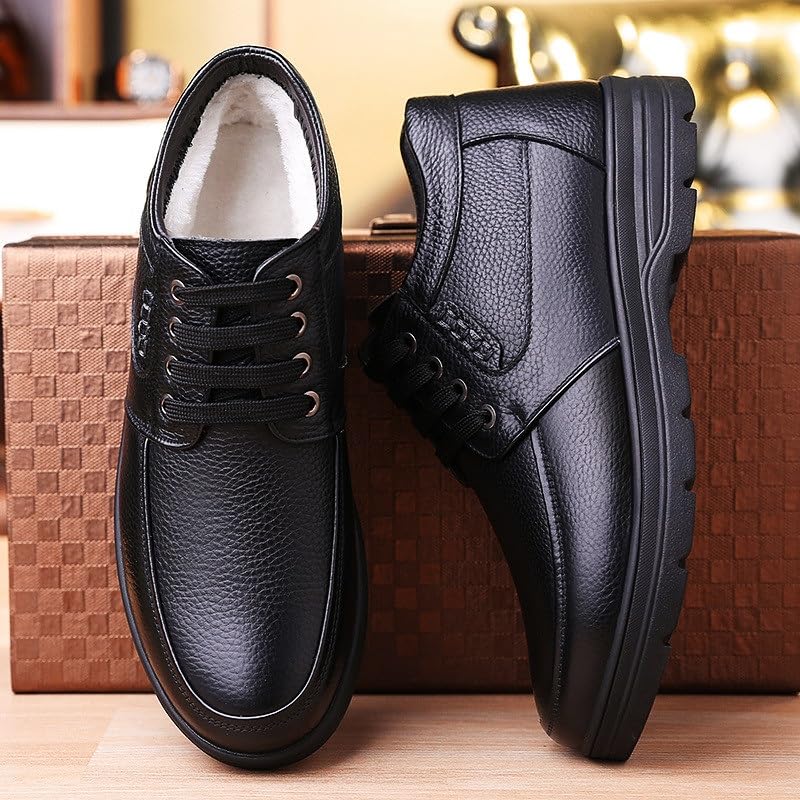 Men's Leather Warm Fur Lined Cotton Shoes Thick High Top Leather Boots Men Business Leather Shoes Oxford Lace Up Work Flats Sneakers Shoes4