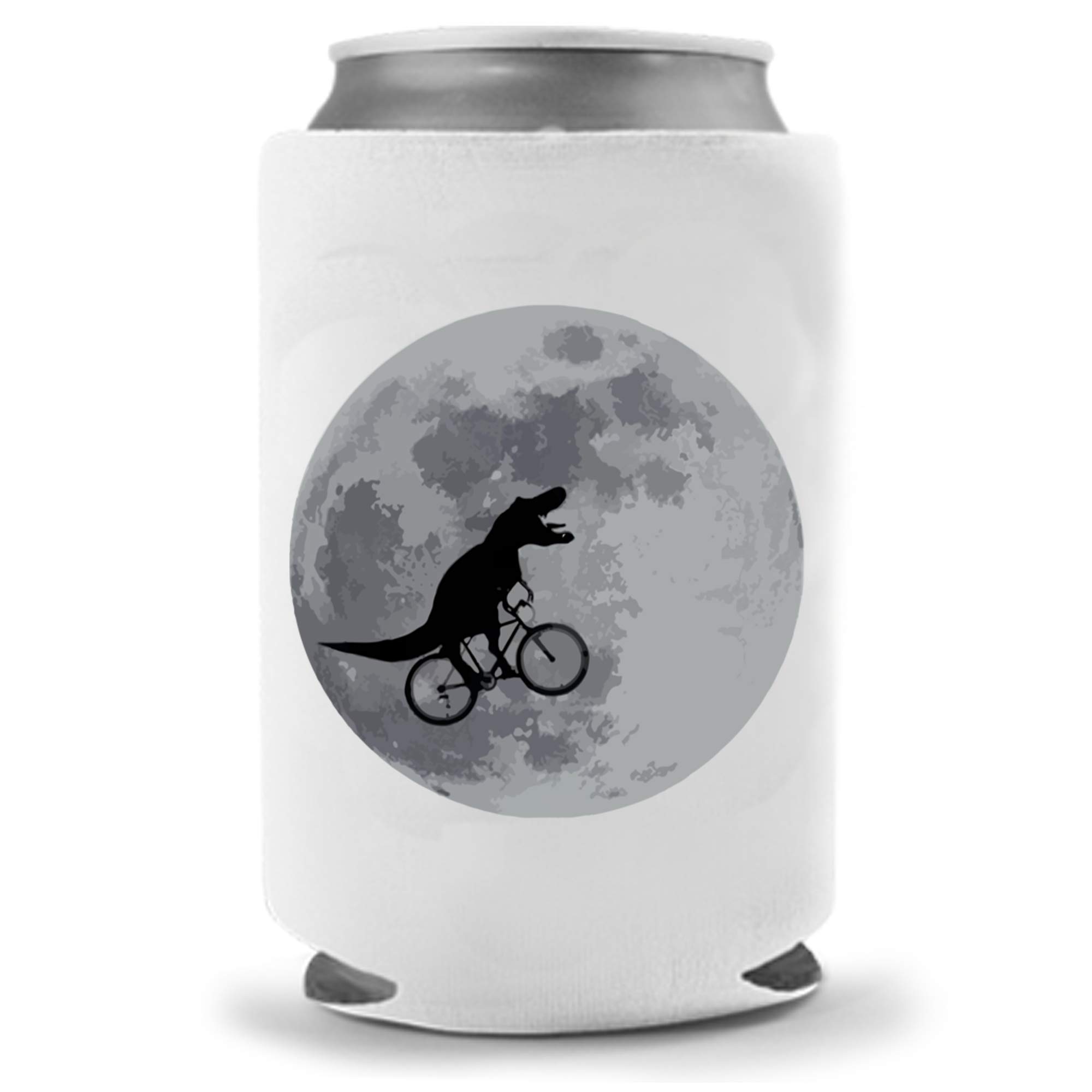 Trex Moon Bicycle Dinosaur Beer Coolie - Funny Gag Party Tailgating Gift Beer Can Cooler | Funny Joke Drink Can Cooler | Beer Beverage Holder | Craft Beer Gifts Home | Neoprene Can Cooler