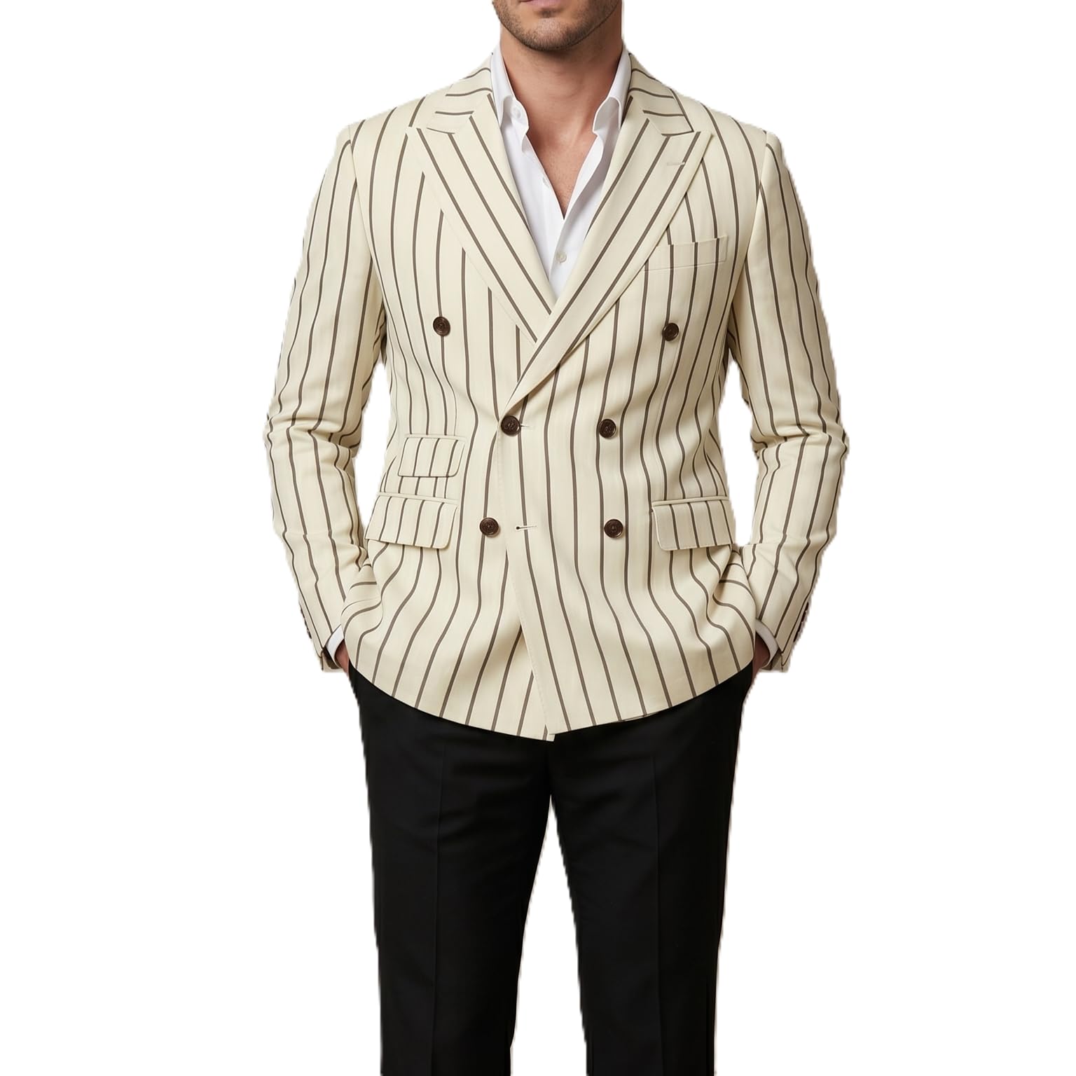 j. hampstead Premium Unstitched Biege Broad Striped Suiting Fabric – Ideal for Custom Tailored Suits – Super 100s Poly Wool Fabric – Rich Texture, Sophisticated Finish-picture-26