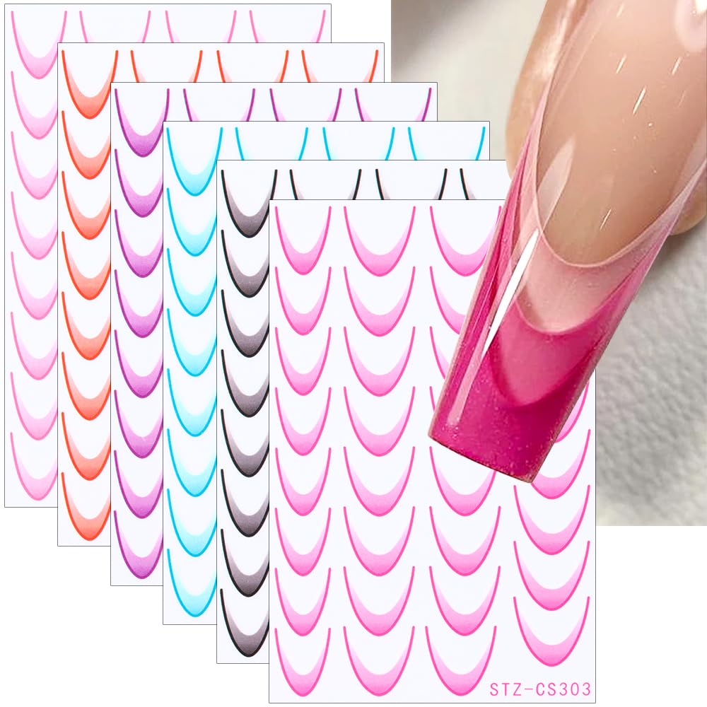 12 Blätter French Nail Sticker – Farbverlauf French Tips, Selbstklebende Nagelaufkleber, Für Maniküre & Deko