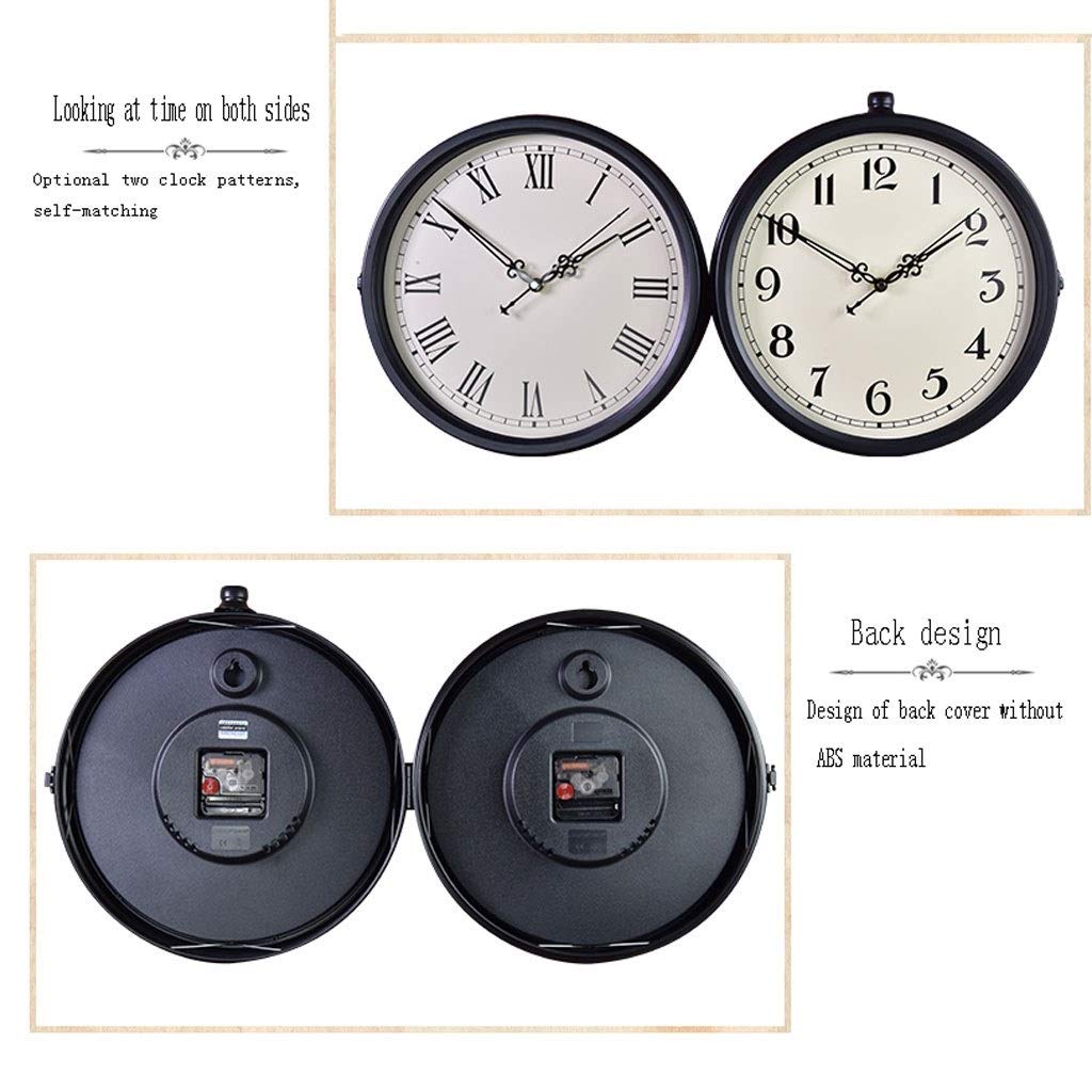 Reloj De Pared Negro Giratorio De 360 Grados, Estilo Antiguo, Decorativo, De Doble Cara, De Metal De Hierro, con Mecanismo De Cuarzo Silencioso. Decoración Sin Tictac.,B