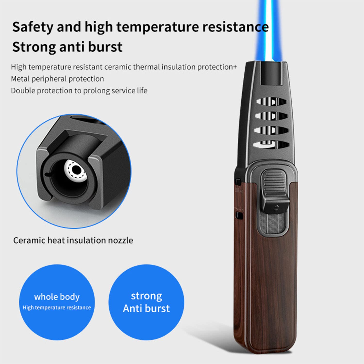 Briquet Torche Butane Flamme Jet Réglable Rechargeable Coupe-Vent avec Verrouillage de Sécurité Puissant Cigare Plus Léger pour Soudage Cuisson Cuisson BBQ Cuisine Camping