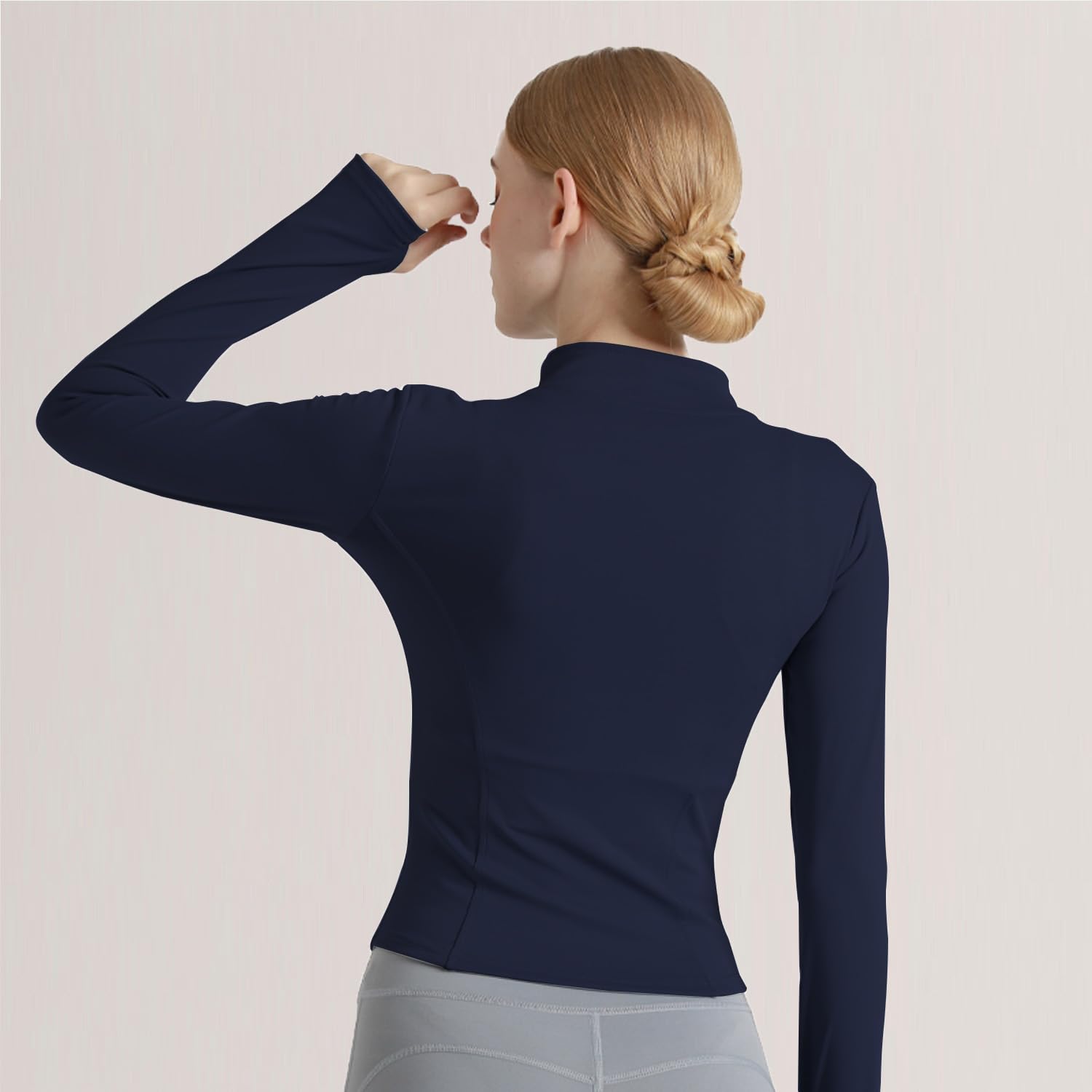 Chaquetas cortas ligeras y elásticas para correr para mujer, con cremallera completa, ajustadas, con agujeros para el pulgar