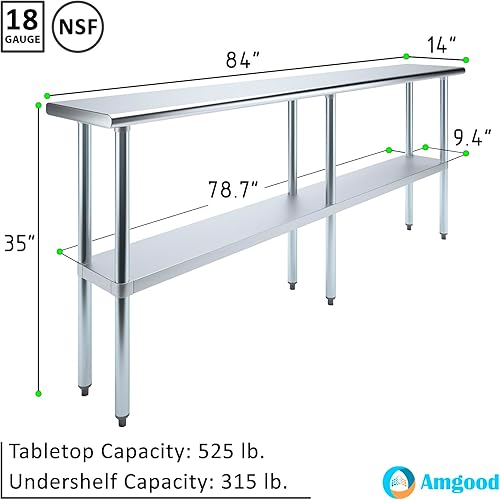 Vista 251 de AmGood Mesa de trabajo de acero inoxidable de 18 pulgadas x 36 pulgadas Mesa de preparación de alimentos de cocina de metal NSF