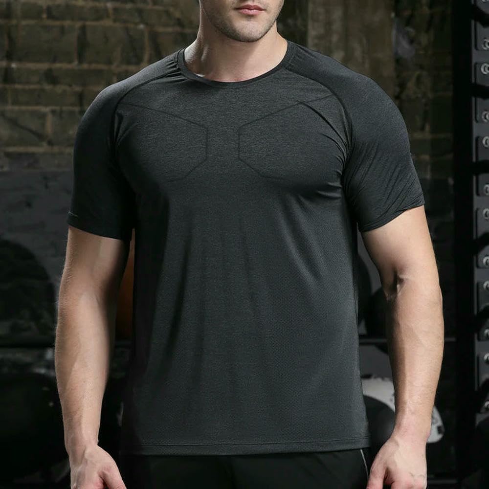 DYRBF - Maglietta sportiva da uomo, alla moda, con scollo rotondo, traspirante, per corsa, allenamento, palestra, jogging, elasticizzata, vestibilità aderente